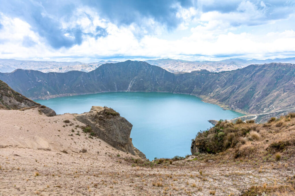 View of the Quilotoa lagoon from the crater rim, Ecuador